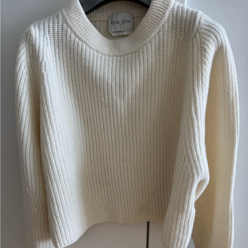 Forte Forte Wool Cropped Ribbed Crew Neck Sweater